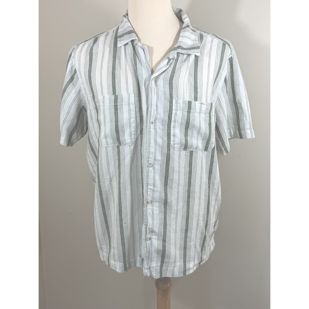Liverpool Los Angeles Linen Blend Shirt Mens XL White Green Striped Coastal
